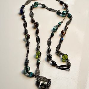 Vintage Czech Wire Work Art Glass Beaded Necklace